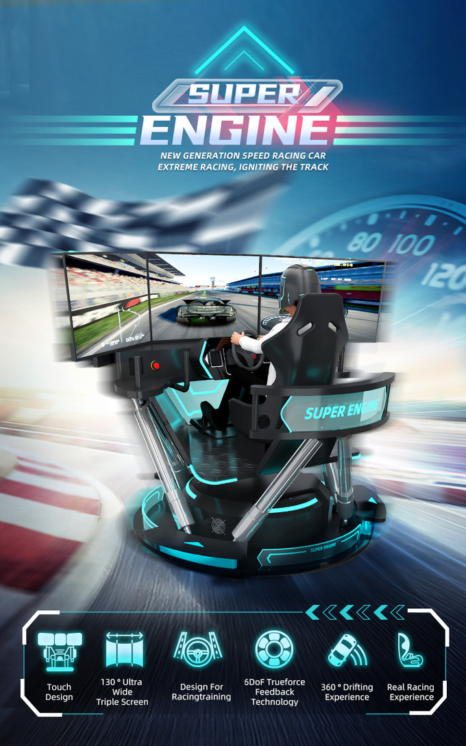 Simulator samochodowy 9d Vr 6 Dof Simulator wyścigowy Wirtualna rzeczywistość Arcade Gra maszyna z 3 ekranami 0