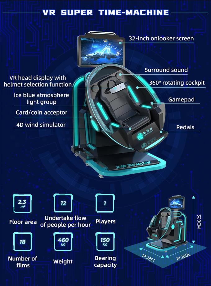 Komercyjny symulator rzeczywistości wirtualnej 9D VR Super Time Machine Fly Sprzęt do gier 4