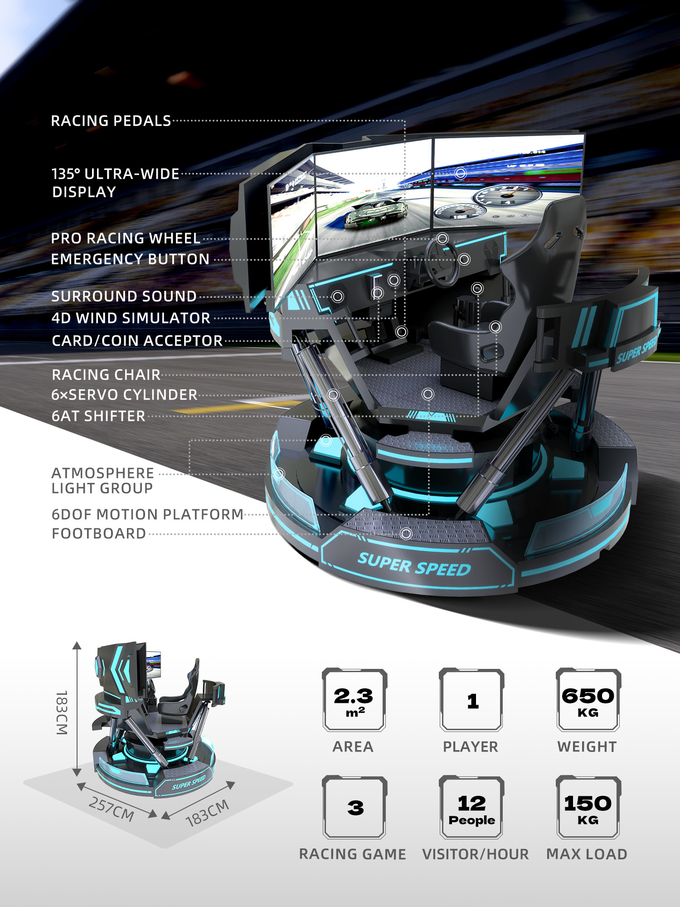 Vr 3-ekranowy wyścig samochodowy Simulator wirtualnej rzeczywistości 6-Dof Czarny wyścig samochodowy Gra maszyna 5d Prowadzenie samochodu Arcade For Mall 1