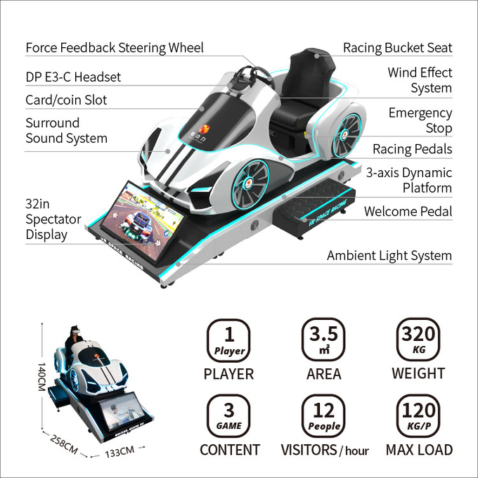 Kokpit symulatora jazdy samochodem 9d Virtual Reality z platformą ruchu Vr Racing Game Machine 4