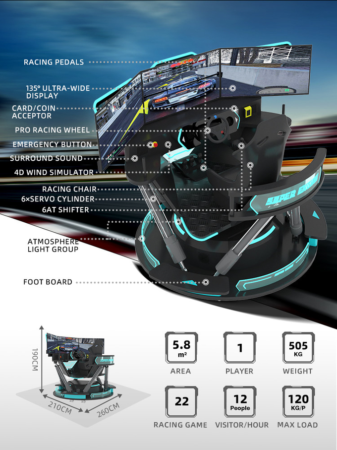 6dof Motion Hydraulic Racing Simulator Racing Car Arcade Game Machine Simulator jazdy samochodem z 3 ekranami 1