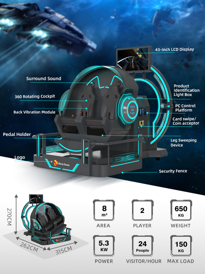 VR 360 Flying Cinema 2 miejsca 9D VR Roller Coaster Simulator 360 stopni obrotowy VR Game Machine 1