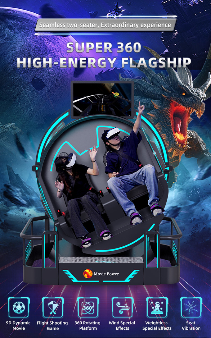 VR 360 Flying Cinema 2 miejsca 9D VR Roller Coaster Simulator 360 stopni obrotowy VR Game Machine 0
